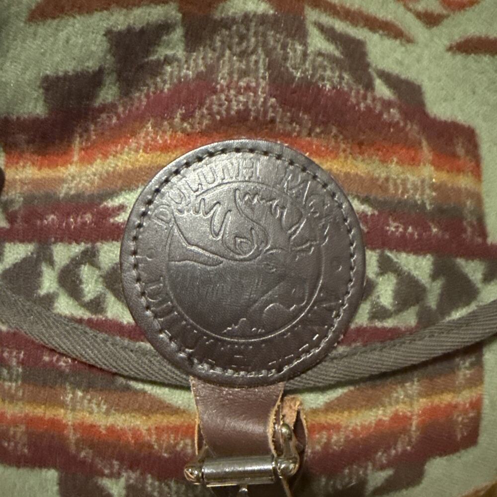Duluth Pack Wool And Leather Shell Bag Green Brown Aztec Design - Picture 3 of 7